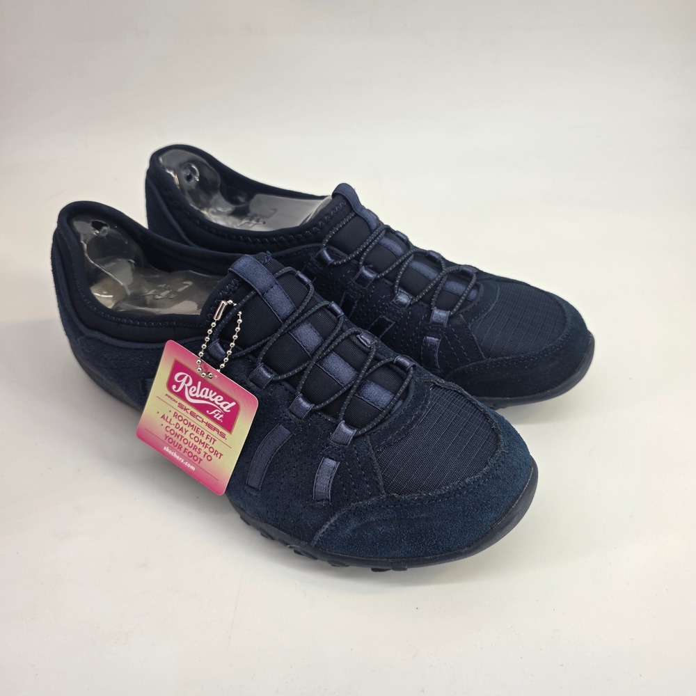 Skechers Relaxed Fit Breathe-Easy Big Bucks Navy Blue Sneakers‎ 22478 Womens 7.5